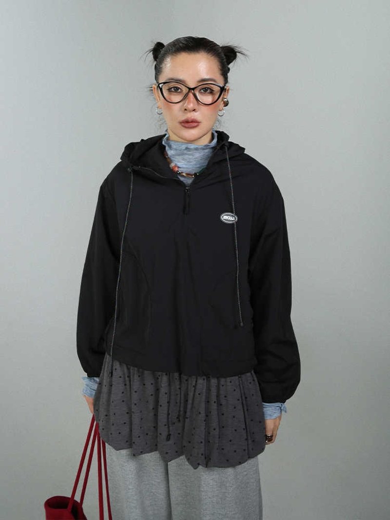 美式半拉鏈套頭外套女跑步健身薄款連帽上衣 - 女上衣/長袖上衣 - 其他材質 