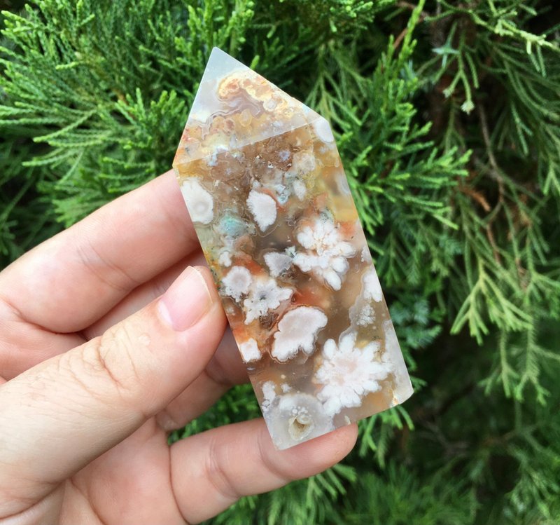 櫻花瑪瑙晶柱03 / 焦糖底色成形大粉花 / 多彩 - 其他 - 寶石 多色