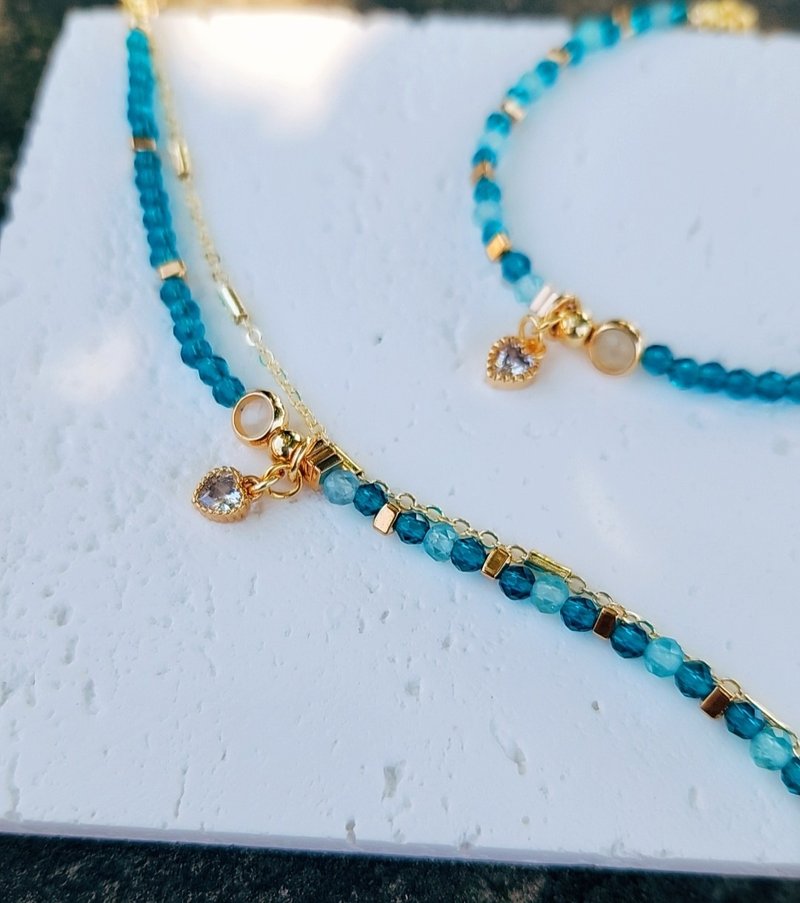 瑠岸明月【藍】-藍磷灰 藍尖晶 單雙設計半寶石手鍊 - 手鍊/手環 - 半寶石 藍色