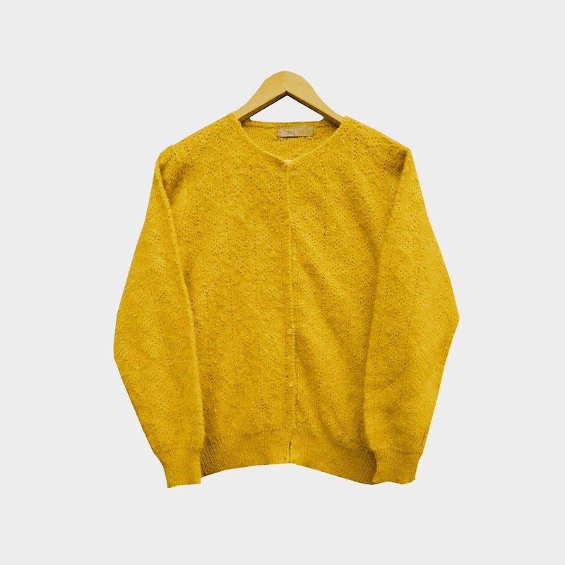 聚酯纖維 女毛衣/針織衫 黃色 - 古著針織毛衣 A47