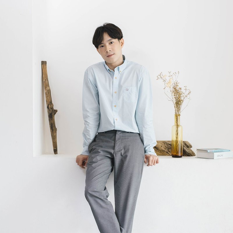 (SIZE S, M) SHIP // light blue // men slim fit - 男襯衫/休閒襯衫 - 棉．麻 藍色