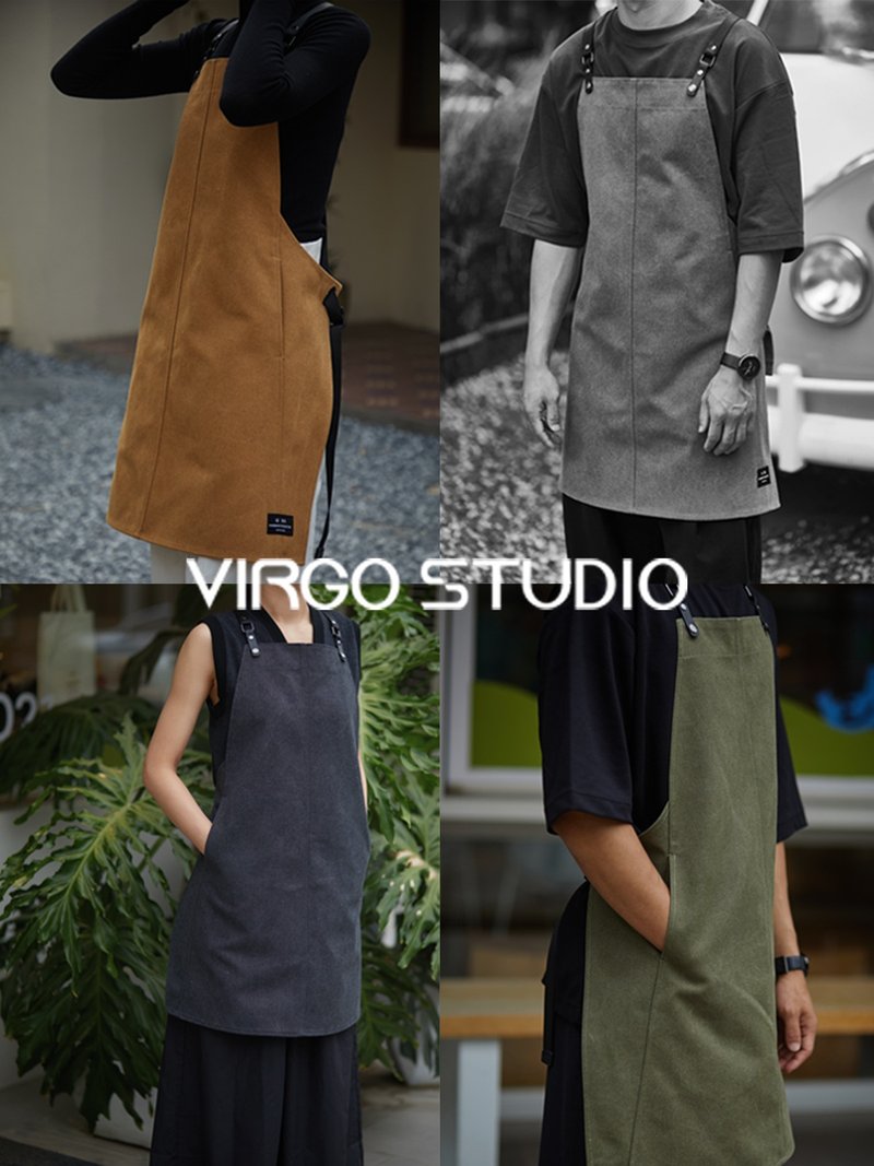 Virgo Studio 多色咖啡師烘焙店廚房花園藝工作高端雙肩帆布圍裙 - 圍裙 - 其他材質 