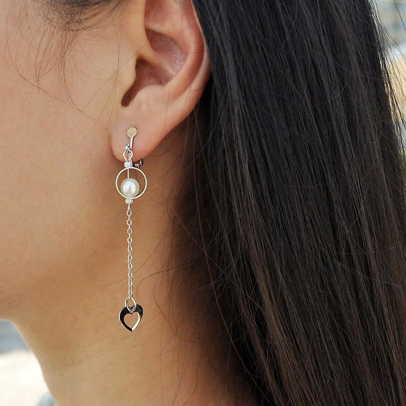 Valentine's Day Series 05-Loving Simple Style Long Earrings/Ear Clips - Earrings & Clip-ons - Other Metals Silver