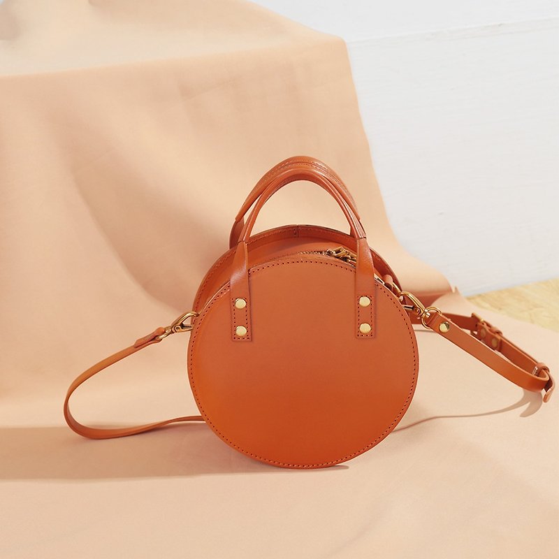 New AMEET still life still life series single shoulder diagonal portable small round bag 4 colors - Handbags & Totes - Genuine Leather Orange
