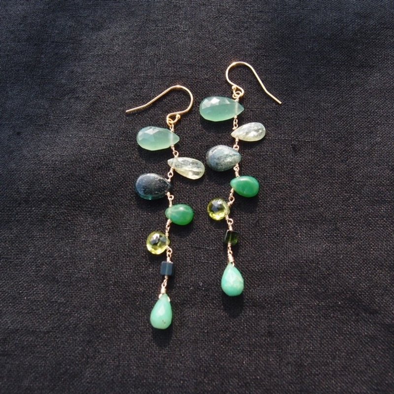 【K14gf】Mobile Earrings モビールピアス Green - 耳環/耳夾/耳骨夾 - 寶石 綠色