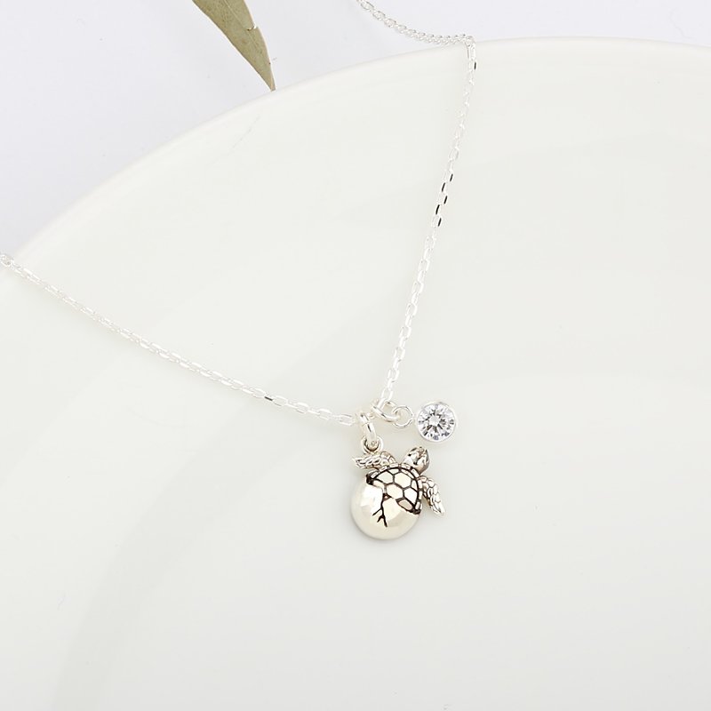 Baby Sea Turtle s925 sterling silver necklace Birthday Valentine Day gift - สร้อยคอ - เงินแท้ สีเงิน