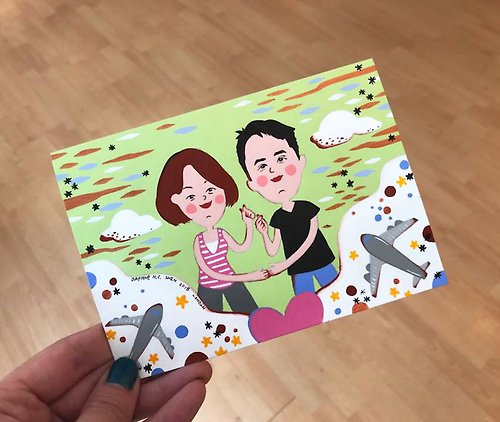 Daphne H.C. Shen 英式 獨特文青風格 客製化-2人 情侶似顏繪 生日/情人節 手繪卡片