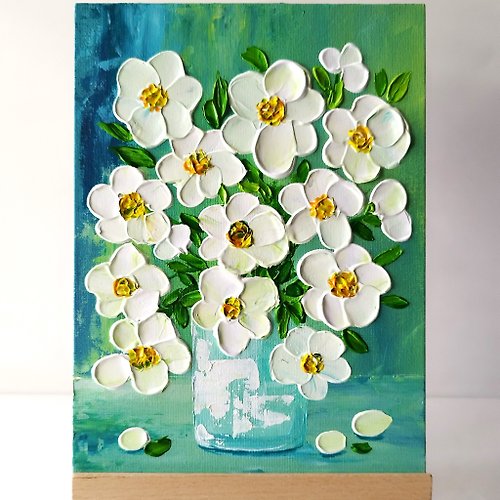 Artpainting Acrylic Painting of Bouquet of White Flowers: Textured Floral Art