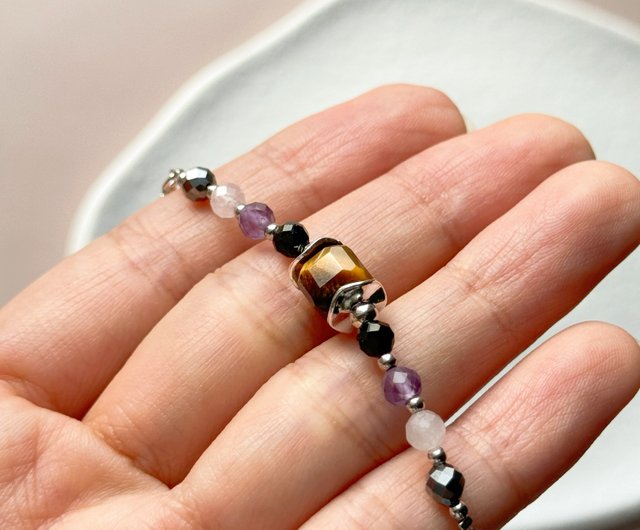 Purple Stone popular and Rose Gold Hematite Bracelet