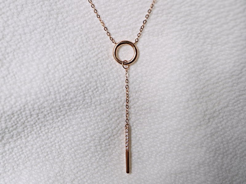 K gold circle hanging diamond necklace - Necklaces - Diamond Pink