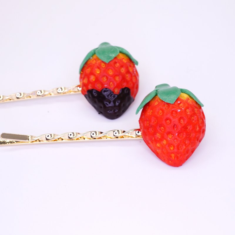 *Playful Design*  Strawberry / Strawberry with Chocolate Sauce Hair Clip - Hair Accessories - Clay 