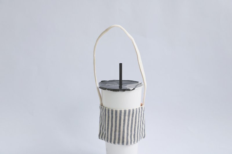 MaryWil Eco Cup Set Beverage Bag Lightweight - Blue Pinstripe - ถุงใส่กระติกนำ้ - ผ้าฝ้าย/ผ้าลินิน สีน้ำเงิน