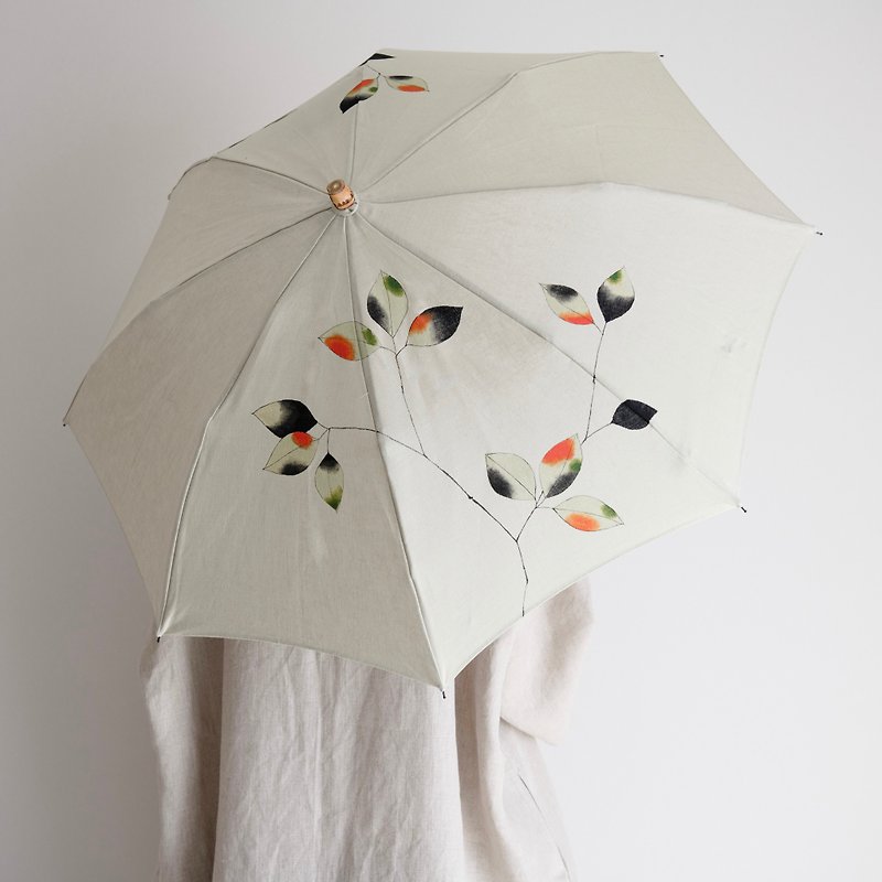 Hand-painted parasol/bright grass color/leaf - Umbrellas & Rain Gear - Cotton & Hemp Green