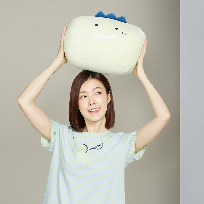 Dinosaur Cylinder Short Pillow-Wakakusa Green - หมอน - ผ้าฝ้าย/ผ้าลินิน สีเขียว