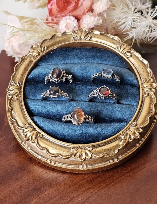 玥辰Crystal Healing 水晶戒指/金太陽阿魯沙/紅石榴/黑歐珀/海藍寶/彩柱石-純銀款