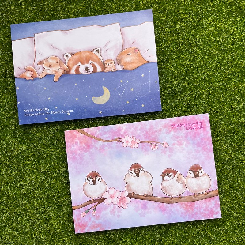 【Hello I'm Gene (quiet)】World Sleep Day/World Sparrow Day (2 entries) - Cards & Postcards - Paper Pink