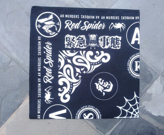 ああ殺人レッドスパイダーバンダナコットンペイズリーブラック