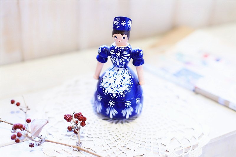 [Good day] fetish Dutch hand-painted wooden doll glove box - Items for Display - Wood Blue
