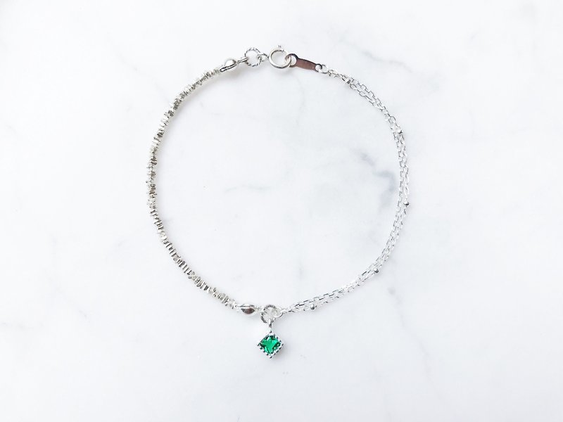 ::Silver Quartet :: Small Square (Emerald) Asymmetric Double Chain Silver Bracelet (2.0) - Bracelets - Gemstone 