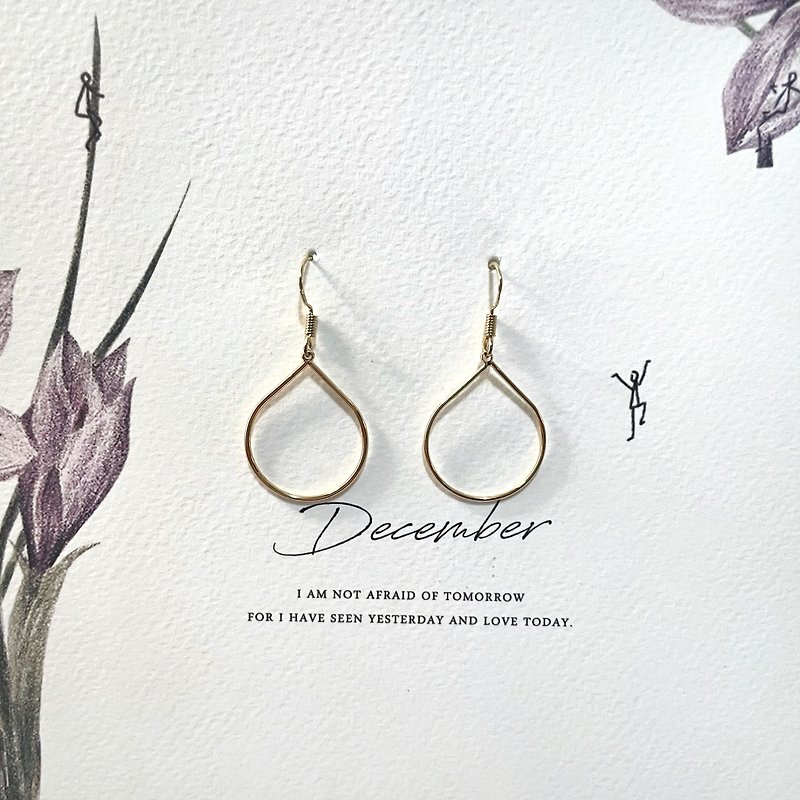 Water drop ‧ 14K gold hand-made earrings - Earrings & Clip-ons - Other Materials Gold