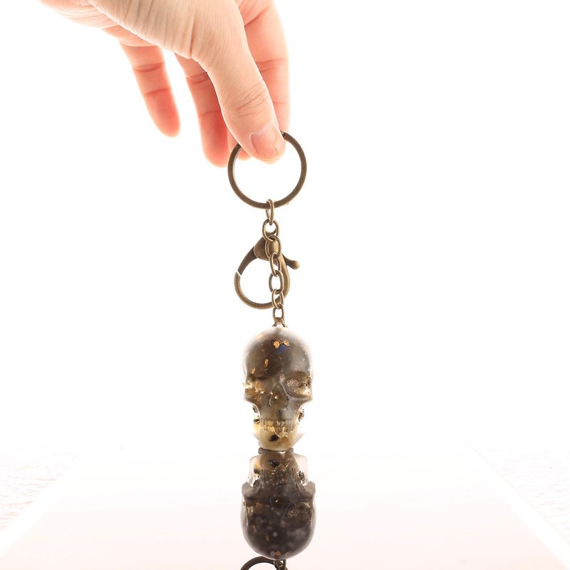[Christmas Gift] Punk Gemstone Skull Keychain-Gray Labradorite (Ogenta - ที่ห้อยกุญแจ - หยก สีเทา