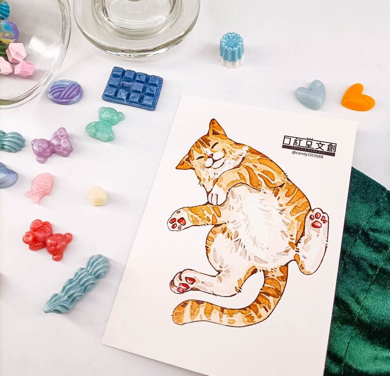 KR474_口紅堂明信片_橘貓3_candy1313588 postcard - 卡片/明信片 - 紙 多色