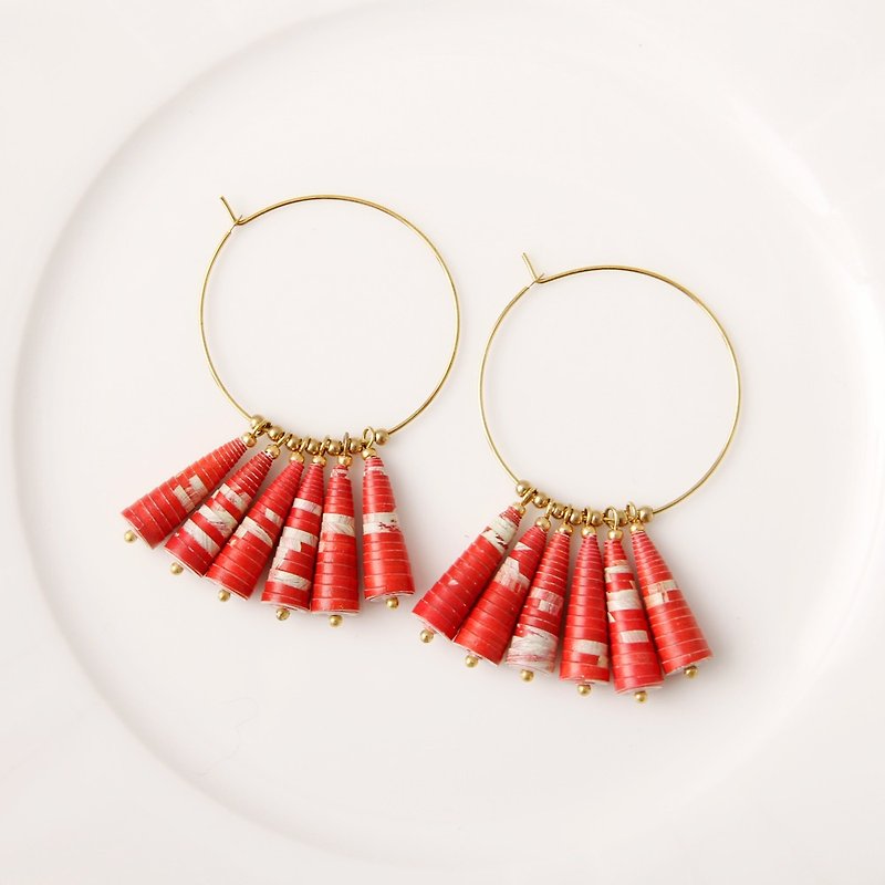 MUSEV red pattern large circle earrings - ต่างหู - กระดาษ สีแดง