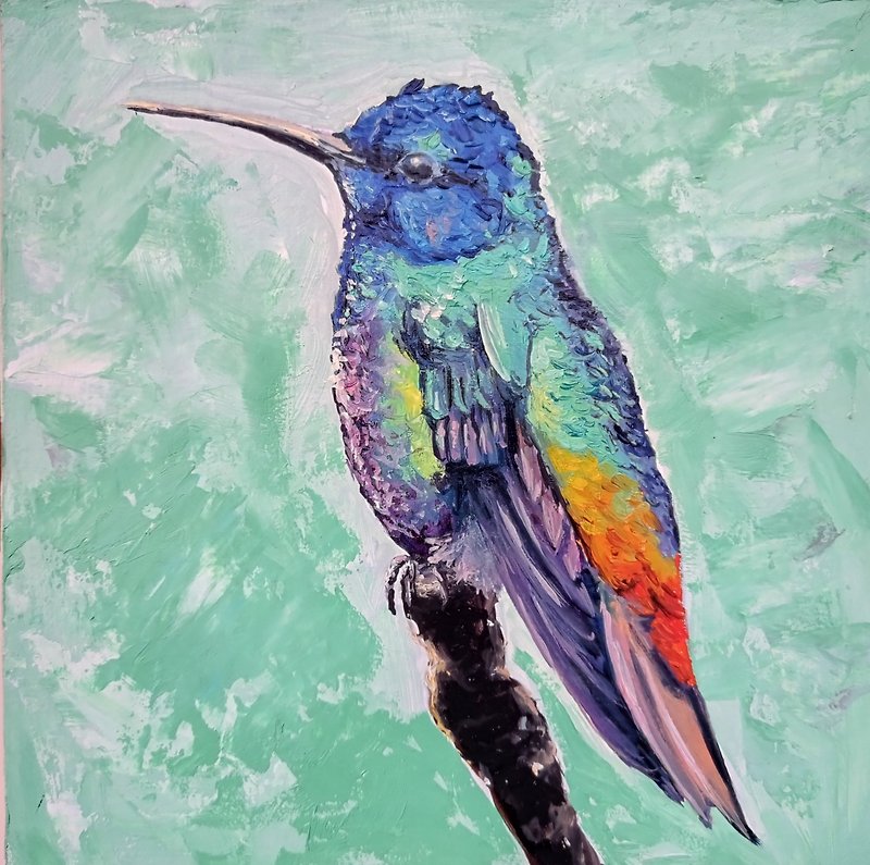 Hummingbird Handmade Painting, Colorful Bird Original Artwork, Bird Wall Decor. - 海報/掛畫/掛布 - 其他材質 多色