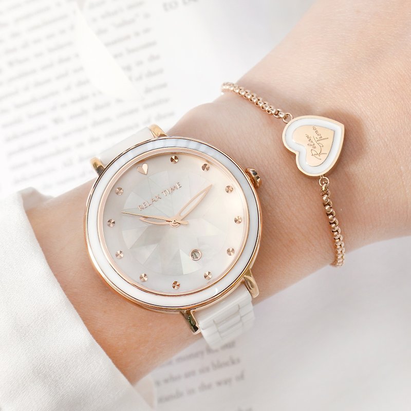 【加碼送手練】RELAX TIME 極光系列半陶瓷腕錶 純淨白 (RT-92-1) - 女裝錶 - 其他材質 白色