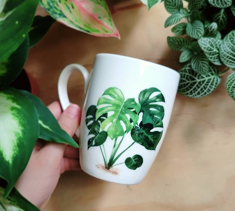 瓷 餐桌/書桌 - 手繪觀葉植物 馬克杯 龜背芋系列