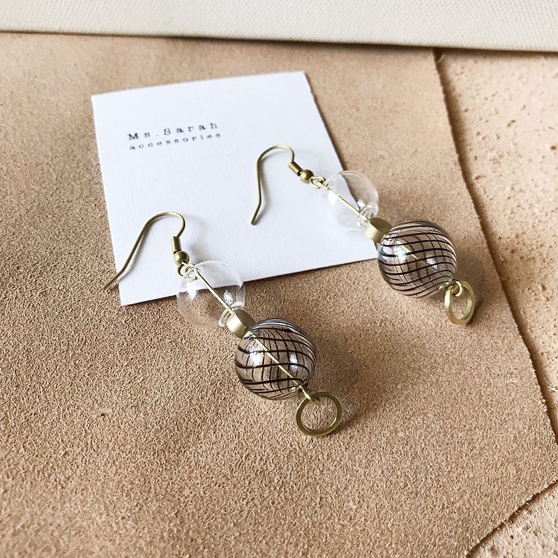 Glass Bubble_Brass Earrings_Japanese Aesthetics（チェンジ・クリップ） - ピアス・イヤリング - ガラス ブラック