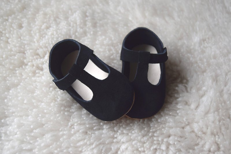 Black handmade female baby shoes girl gift hai month gift hand learning shoes Mary Jane baby shoes leather doll shoes birthday gift - รองเท้าเด็ก - หนังแท้ สีดำ