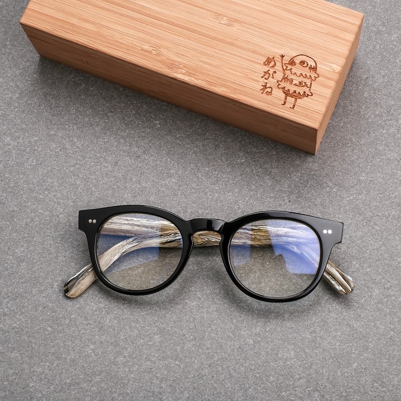Korean retro round frame black marble gradient Italian plate glasses frame - กรอบแว่นตา - วัสดุอื่นๆ สีดำ