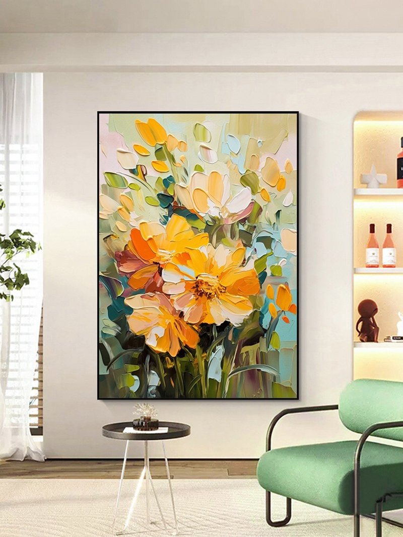 夏花 手繪花卉油畫抽象原創現代裝飾畫餐廳客廳走廊玄關臥室掛畫 - 海報/掛畫/掛布 - 亞麻 多色