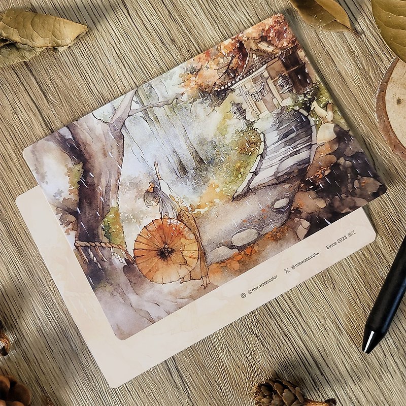 Untitled─ Watercolor illustration rounded corner postcard with envelope - Cards & Postcards - Paper Brown