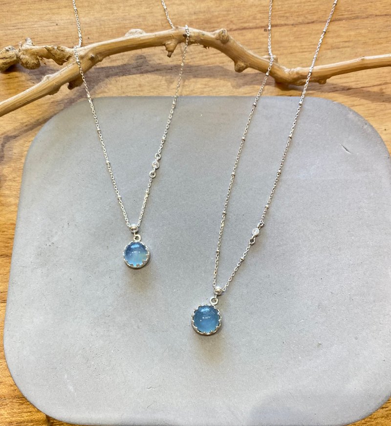 [Goddess Day Gift Box] Tears of the Sea Small Necklace Light Jewelry Sea Sapphire 925 Silver - Necklaces - Sterling Silver Blue