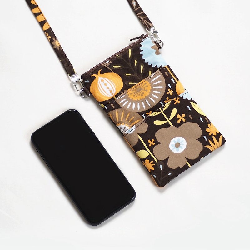 Minimal Bag for Mobile Phone - Grandma Garden Collection size 11x18.5 cm. - Other - Cotton & Hemp Brown