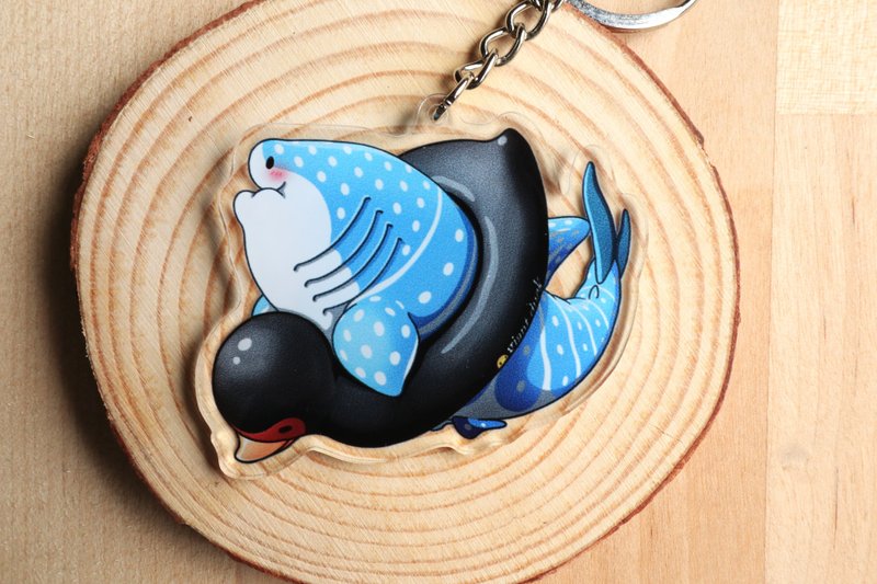 Tofu shark little spot whale shark Acrylic charm summer articles-little duck swim ring - ที่ห้อยกุญแจ - อะคริลิค 