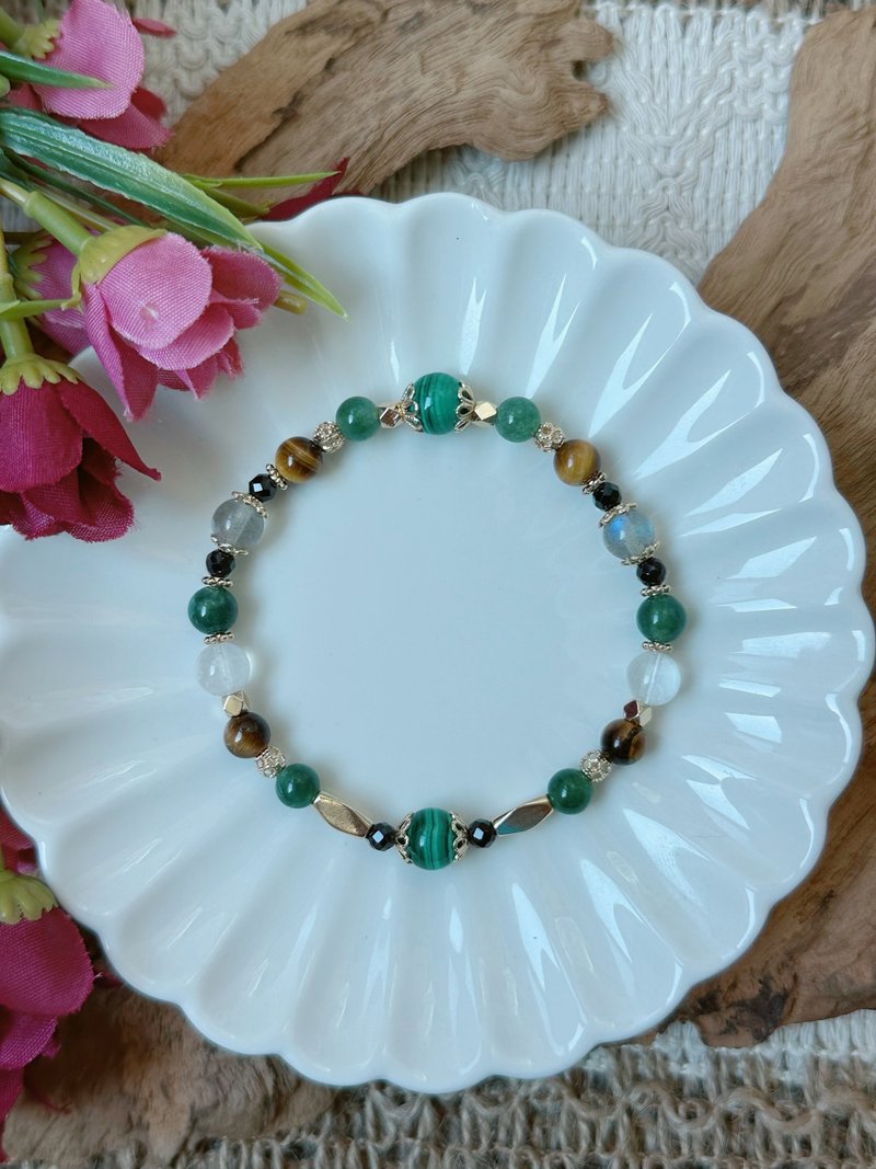 翠光の森 l マラカイト モスアゲート タイガーアイ ムーンストーン ラブラドライト オニキス ブレスレット - ブレスレット - クリスタル グリーン