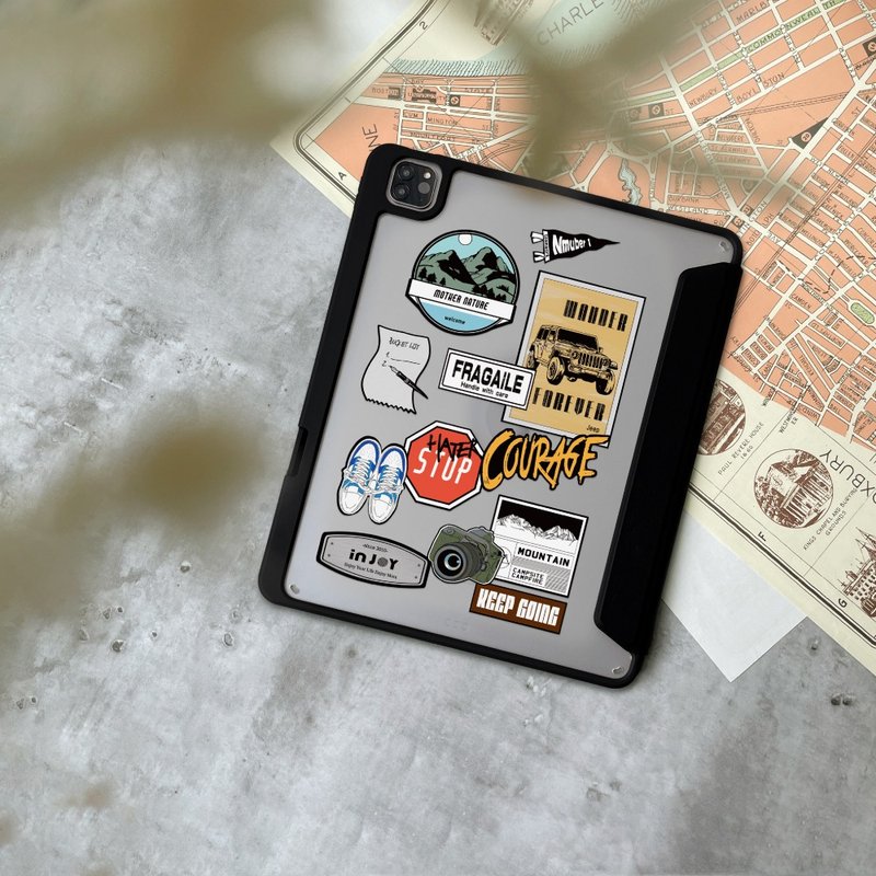 iPad case 12.9/Air5/iPad 9 露營風貼紙 多角度折疊平板保護套 - 平板/電腦保護殼/保護貼 - 其他材質 黑色