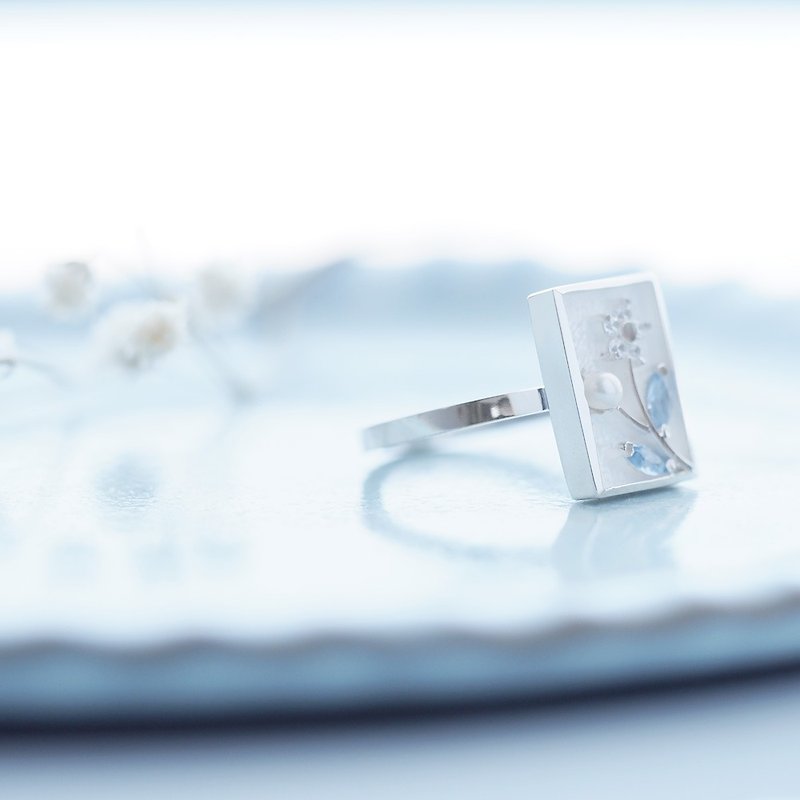 Pearl flower frame ring Silver 925 - แหวนทั่วไป - โลหะ สีน้ำเงิน