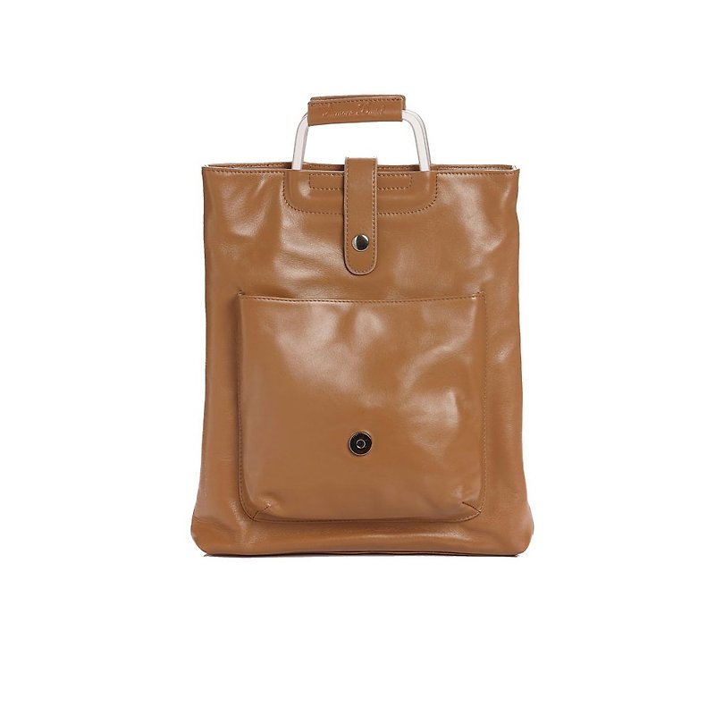 Clearance-Pipaide Fashion Handbag 13 "Flat Bag Camel - กระเป๋าแมสเซนเจอร์ - หนังแท้ สีนำ้ตาล