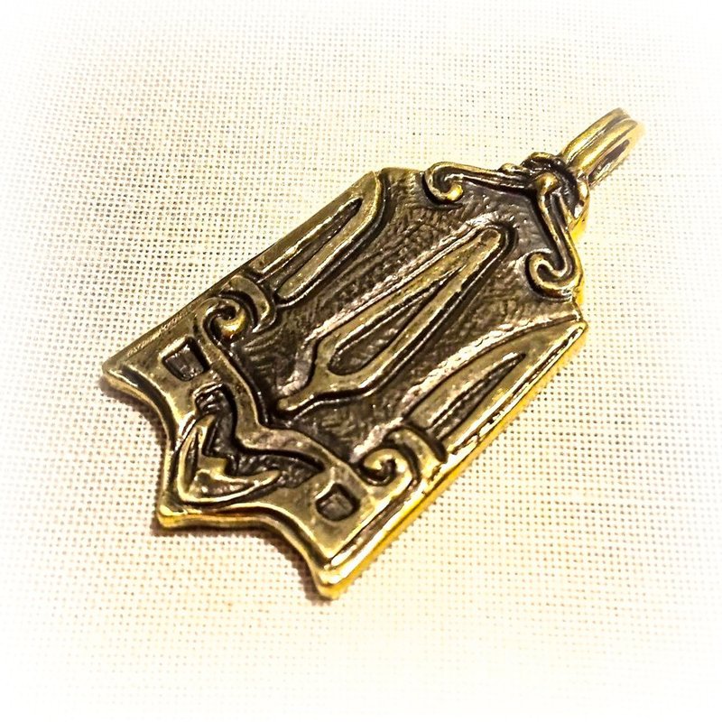 Ukraine brass trident necklace pendant,Vintage Brass trident charm,ukraine charm - 吊飾/掛飾 - 銅/黃銅 金色
