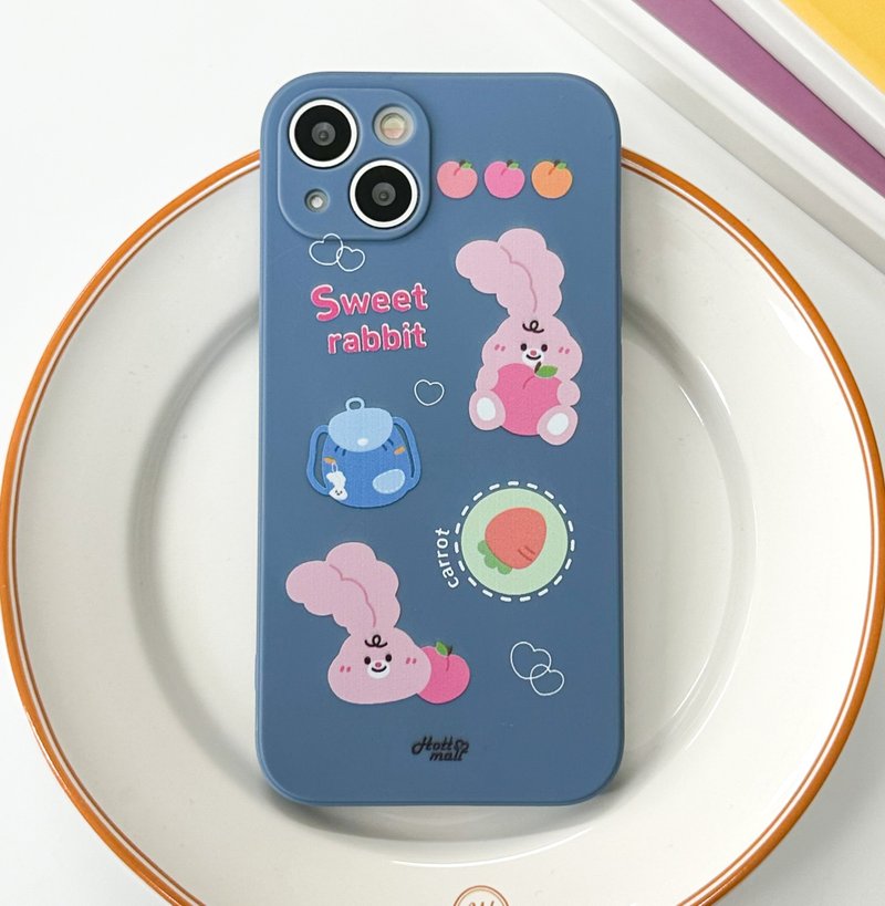 Peach rabbit Blue Mobile phone case Silicone Protective Case - เคส/ซองมือถือ - ซิลิคอน สีน้ำเงิน