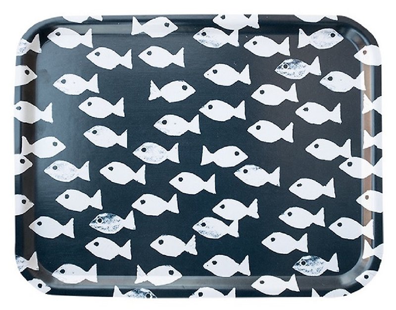 長方形トレイ-FISH TRAY、ダークブルー（43 X 33 cm） - 小皿 - 木製 ブルー