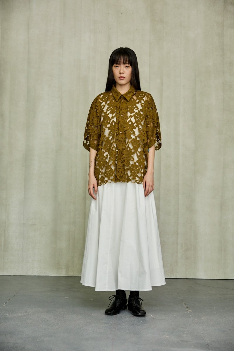 Loose Fit Sleeve Shirt Top - Women's Tops - Other Materials Green