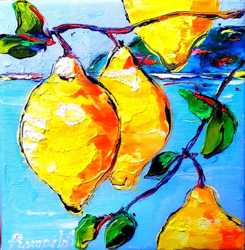 Lemon Painting Original Art Amalfi Wall Art Sorrento Italy Picture Canvas - 壁貼/牆壁裝飾 - 其他材質 