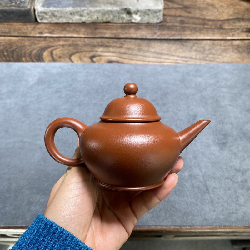 送禮紫砂壺茶壺水平壶 全手工 160ml 刘素素 极品皱皮朱泥 透气性 - 茶壺/茶杯/茶具 - 陶 灰色