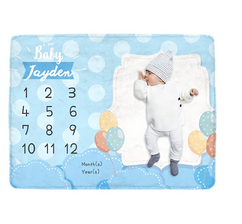 【滿月禮物】個人化嬰兒成長記錄毛毯(波點Baby Boy款式)彌月禮物 - 彌月禮盒 - 聚酯纖維 藍色