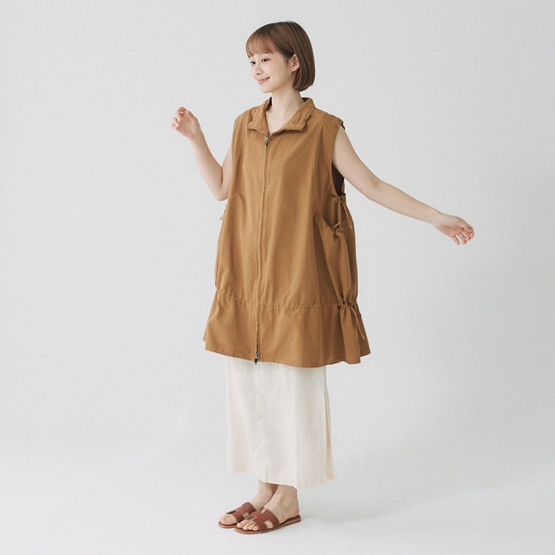 【Simply Yours】ドローストリングポケットロングベスト コーヒーF - ベスト - コットン・麻 ブラウン